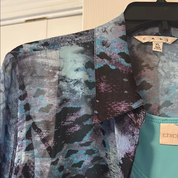 CAbi Blue and Black Blouse with Abstract Pattern - Picture 4 of 6